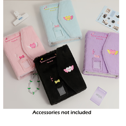 A5 Embroidered Plush Six Hole Magnetic Binder