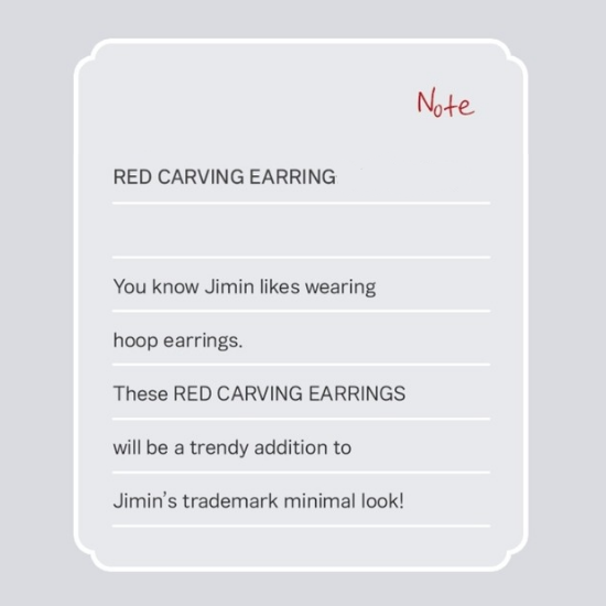 BTS Jimin Red Carving Earrings